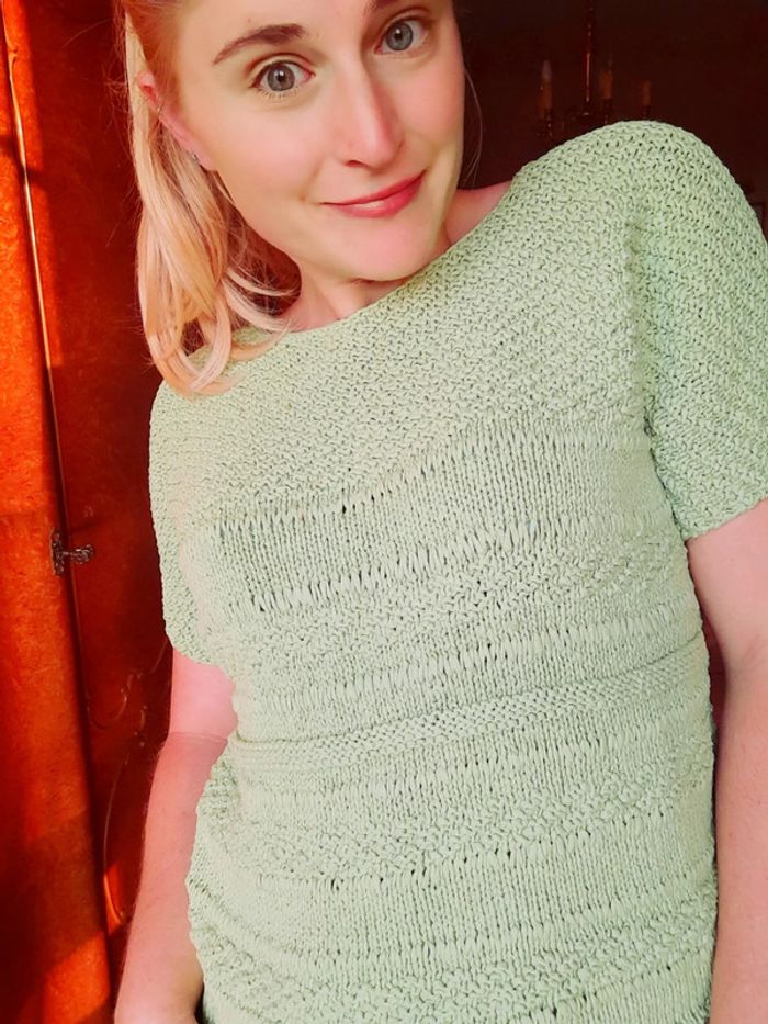 T-shirt tricoté main vert pomme L - photo numéro 3