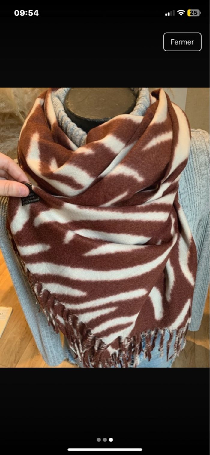Écharpe zèbre bordeaux et crème - photo numéro 3