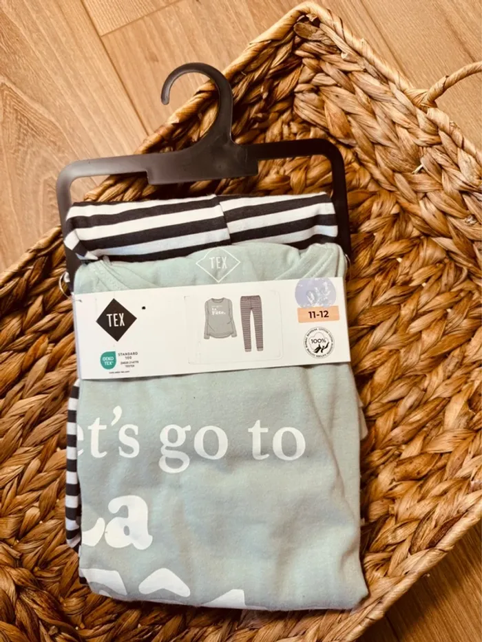 Taille 12 ans pyjama 2 pièces coton fin Tex menthe gris Neuf 🩷 - photo numéro 3