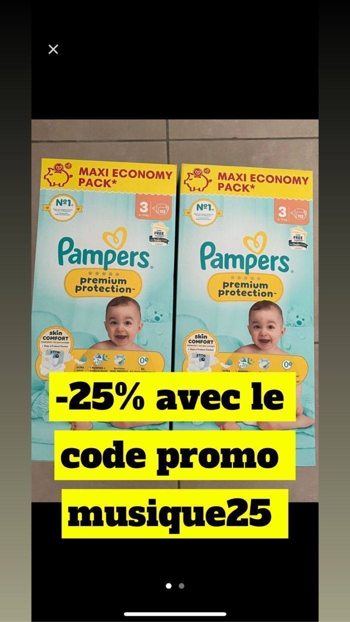 Deux paquets de couches Pampers premium taille 3