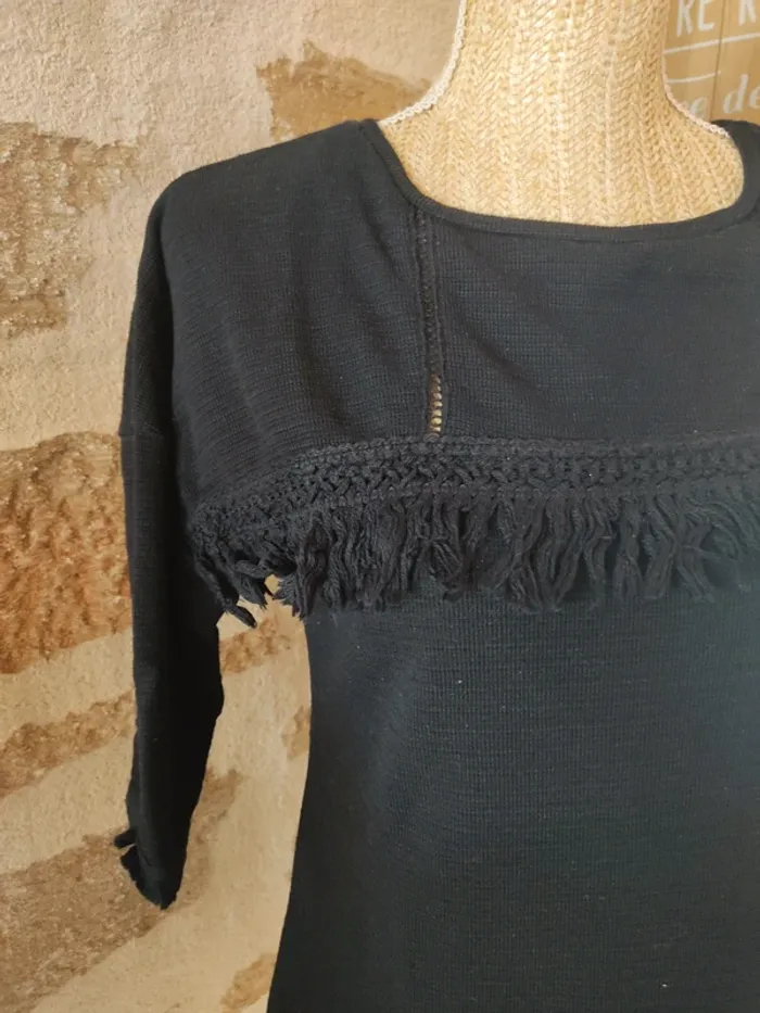 Petit pull camaïeu noir a franges - photo numéro 2