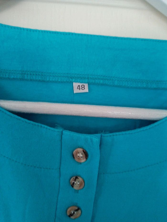 Joli t-shirt tunique taille 48 coloris turquoise en coton - photo numéro 2