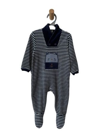 Pyjama rayé bleu marine en velours - Obaïbi 12 mois (74cm)