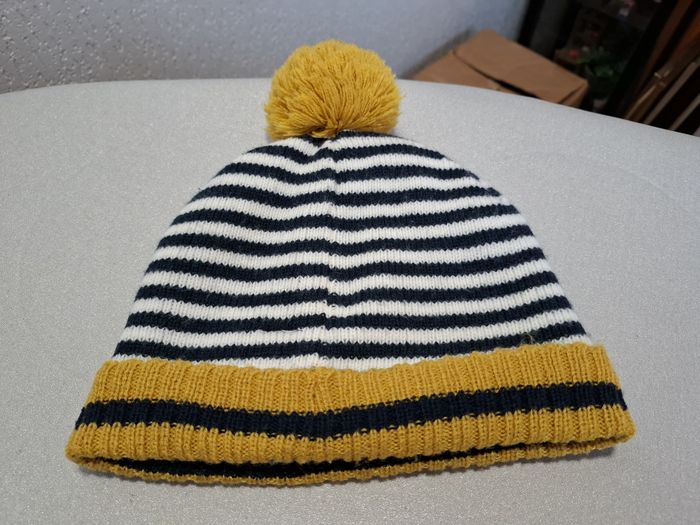 Joli bonnet garçon rayé à pompon La Fabrique des Garçons doublé polaire taille unique très bon état - photo numéro 3