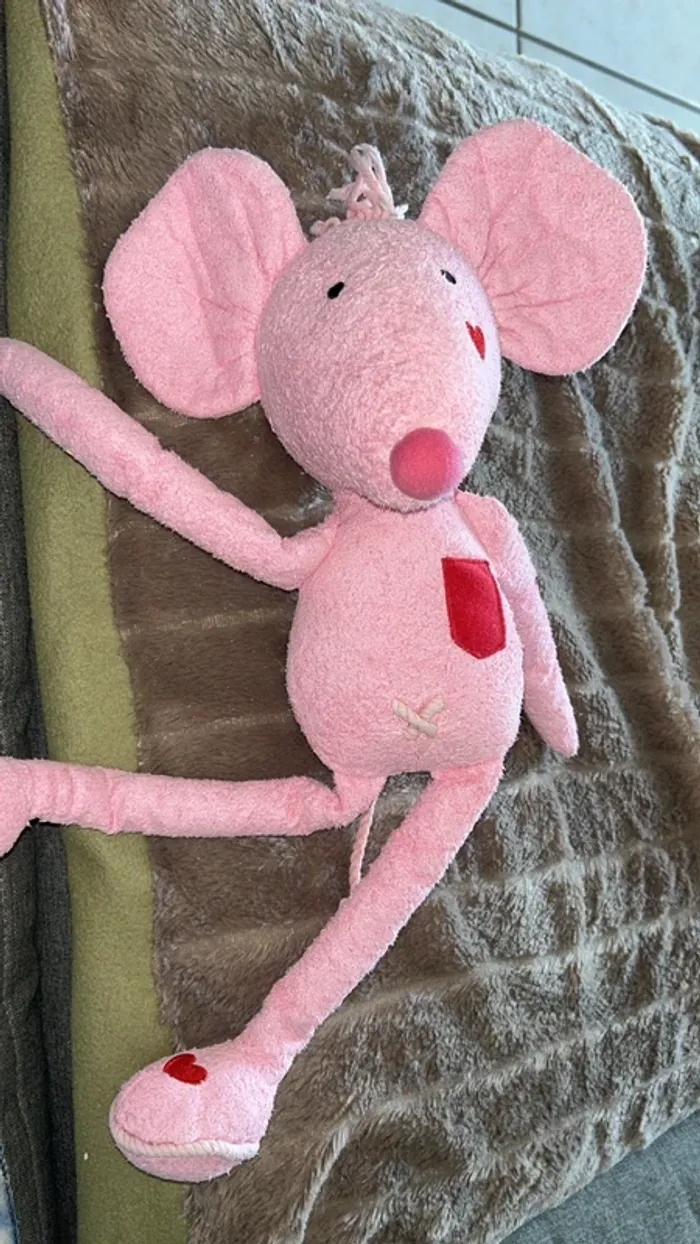 Peluche souris rose cœur rouge - photo numéro 3