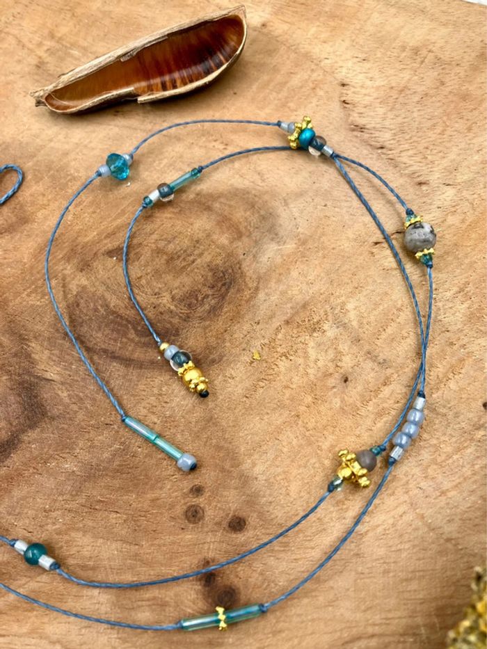 Bijou de cheveux, ateba, macramé pierre Apatite - photo numéro 2