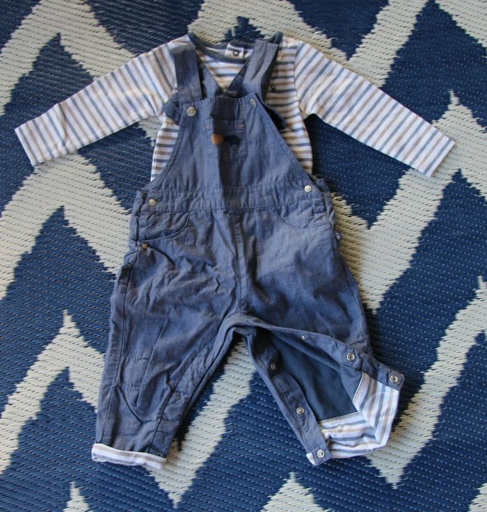 Ensemble salopette, body, manches longues, Obaïbi, 68cm 6 mois - photo numéro 2