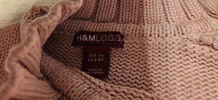 Pull rose clair, manches longues, col montant, LOGG, 5/6ans