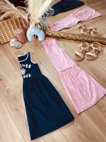 Taille 8 ans lot de 2 robes d’été fille H&M Kiabi bleu marine et rose * licorne flamant roses * 🌸