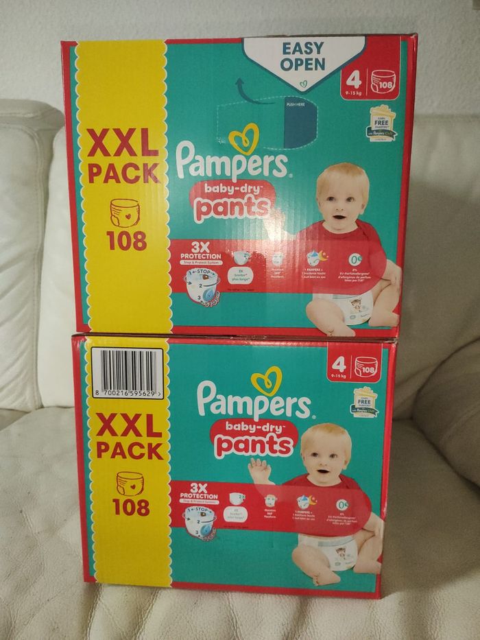 Lot de 2 Packs XXL 108 (soit 216) Couches culottes Pampers Baby Dry Pants Taille 4 (9-15 kg) - photo numéro 2