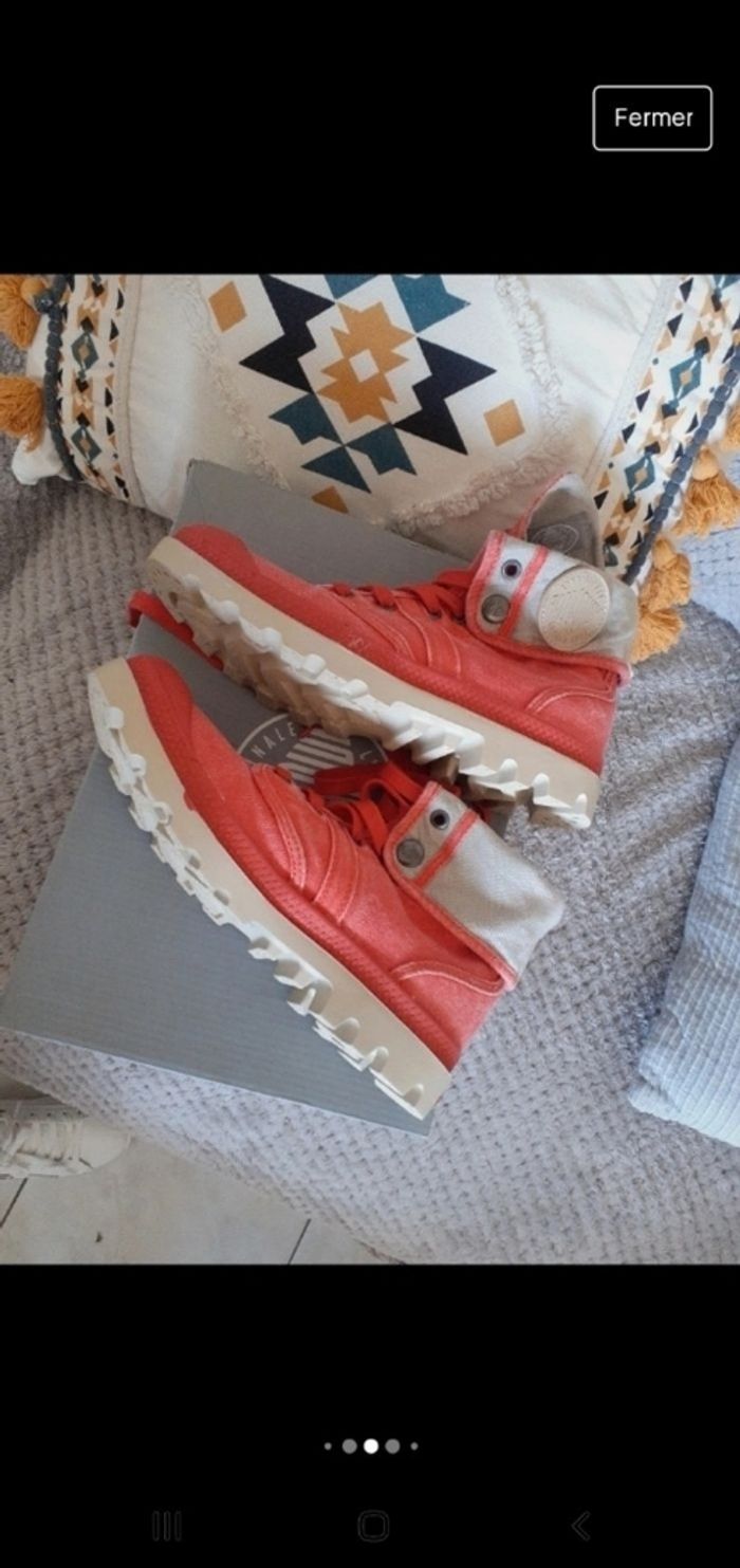 Jolies palladium baskets hautes p 37 rouge beige delaves - photo numéro 7