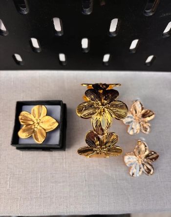 Parure bijoux fleur tendance doré bracelet pendentif bague acier inoxydable