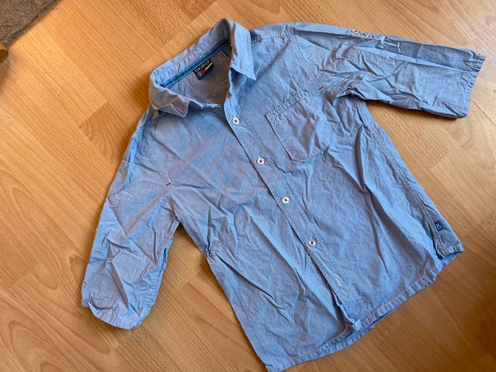 Jolie chemise bleue manches 3/4 Okaïdi T. 8 ans/126 cm garçon TBE
