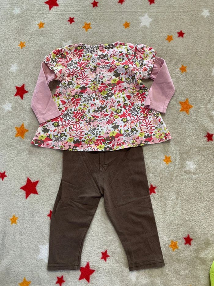 Ensemble Tee-shirt A Manches Longues Et Legging AssortiRose et Marron 12M - photo numéro 2