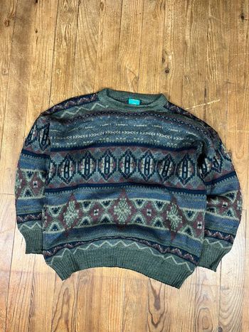 Pull maille vintage motifs rayures multicolore L