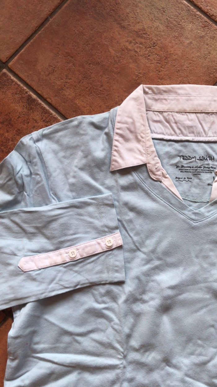 Teddy Smith t shirt col chemise bleu très clair - photo numéro 3