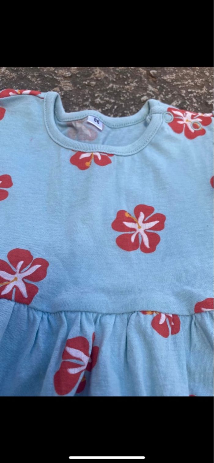 Robe été bleu à fleurs corail neuve - photo numéro 2