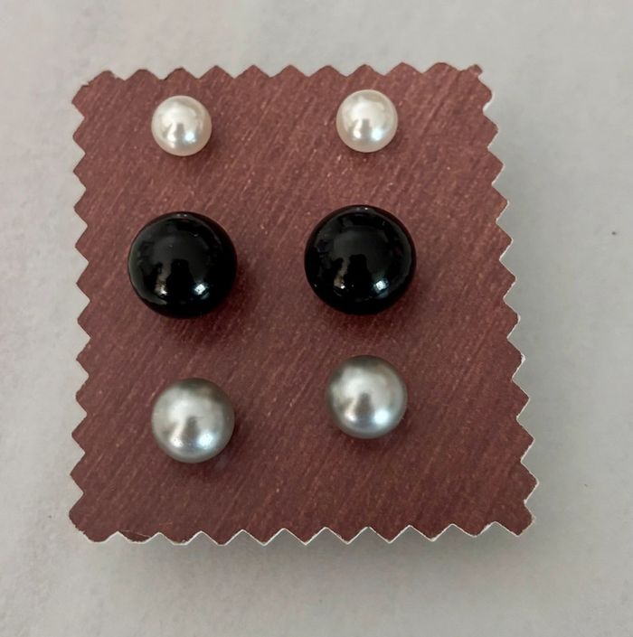 Lot de 3 paires de boucles d’oreilles perles – blanc, noir, gris – Bijoux fantaisie