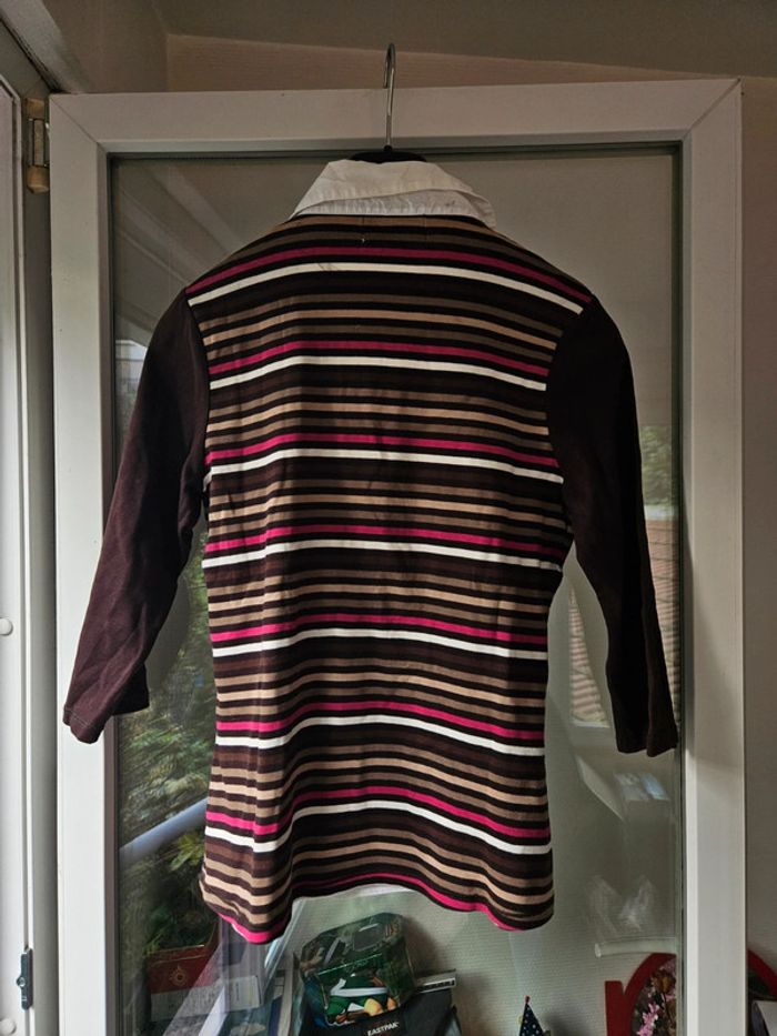 Haut T-shirt chemise brune à rayures vintage taille 42 - photo numéro 2