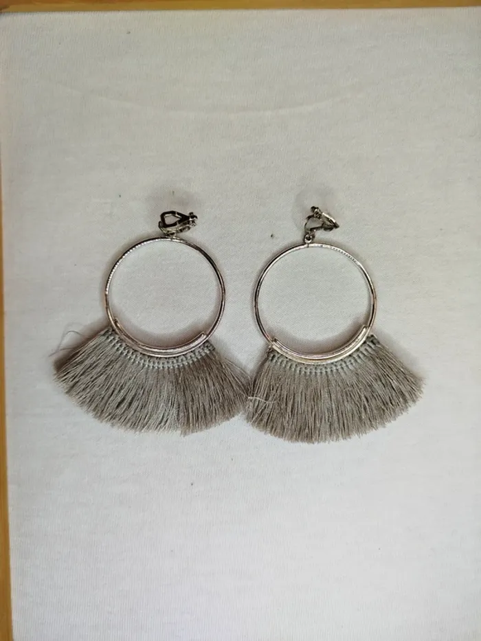 Boucle d'oreilles argent à franges grise - fermoir sans trou - 4 cm de diam - photo numéro 4