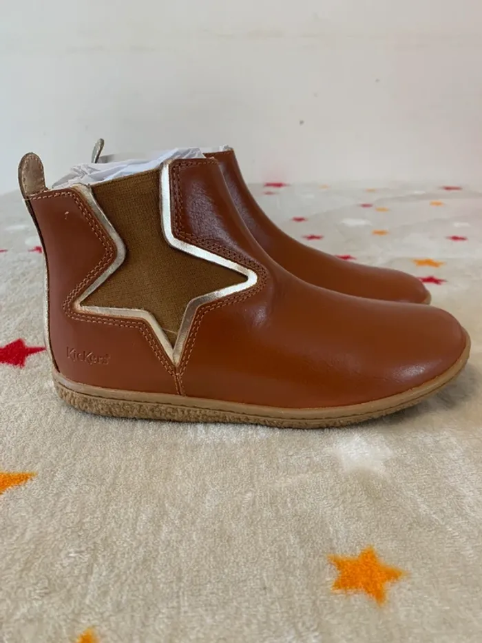 Bottines Kickers Vermillon camel/or T32 cuir certifié LWG neuves étiquetées - photo numéro 4