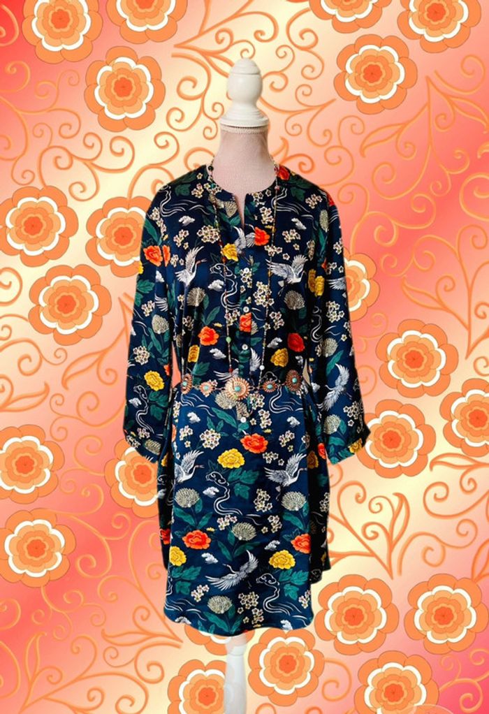 🎋🪷Tunique longue en satin esprit japonais Japanese garden-style satin tunic🪷🎋