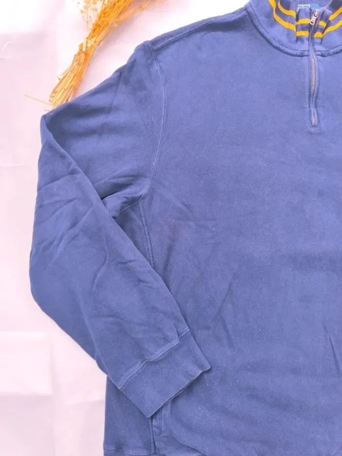 Pull homme 1/4 zippé Ralph Lauren taille XL Bleu avec col rayé jaune - photo numéro 5