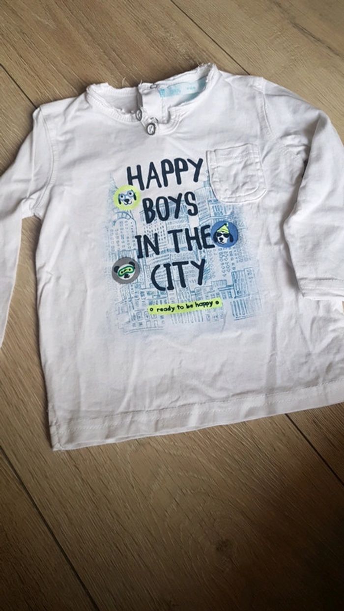 Tee shirt manches longues chiens gémo 12 mois