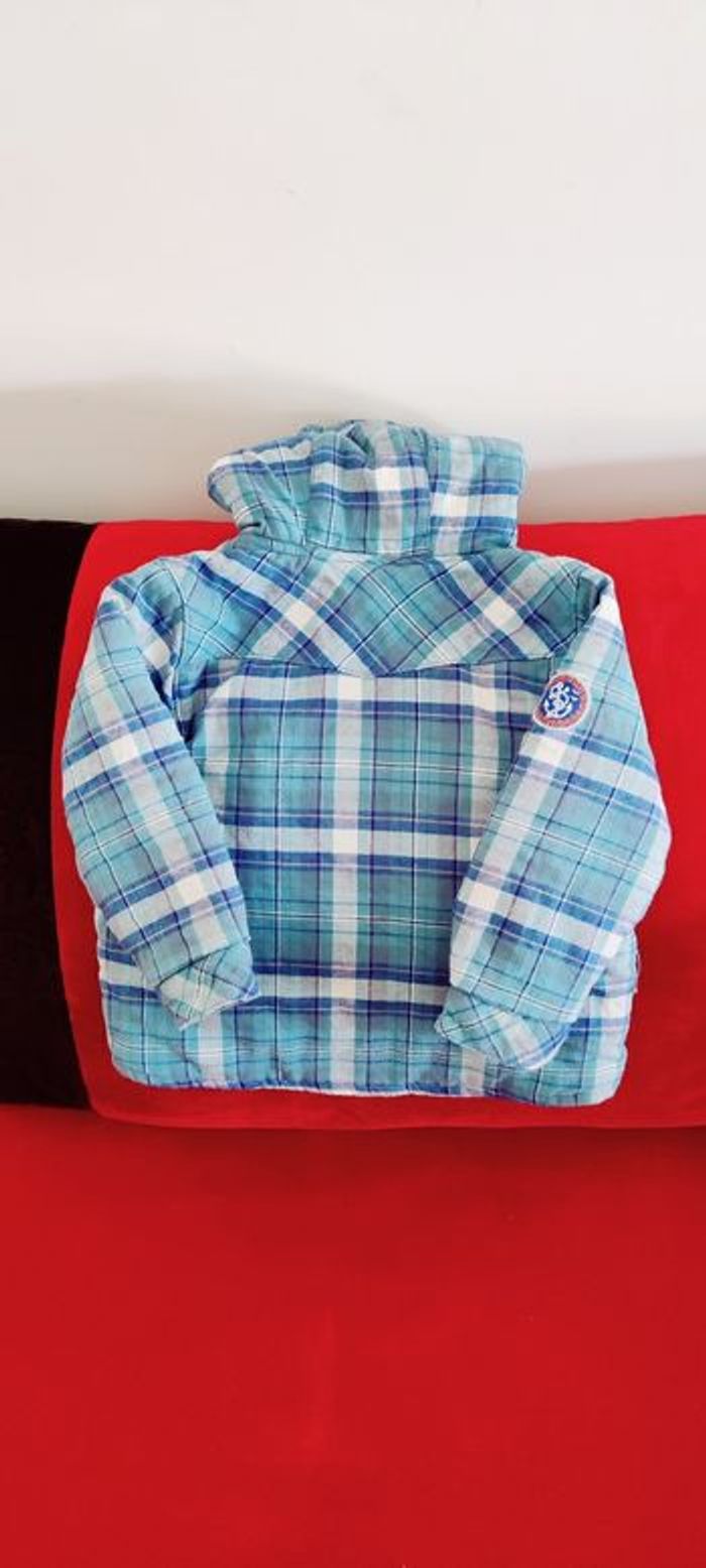 Veste carreaux bleue à capuche - photo numéro 4