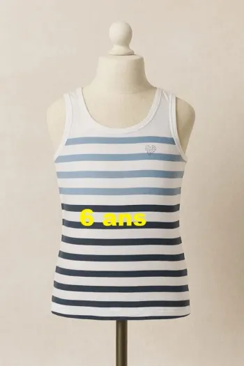Débardeur blanc rayé bleu marine bleu clair Taille 6 ans