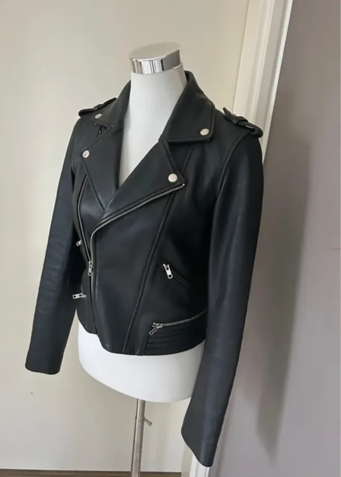 Maje veste perfecto en cuir agneau noir basalt femme, taille 38 - photo numéro 2