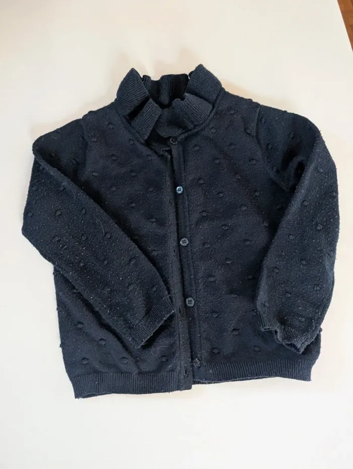 Ensemble bleu marine fille 3 ans jean marguerites et gilet - photo numéro 2