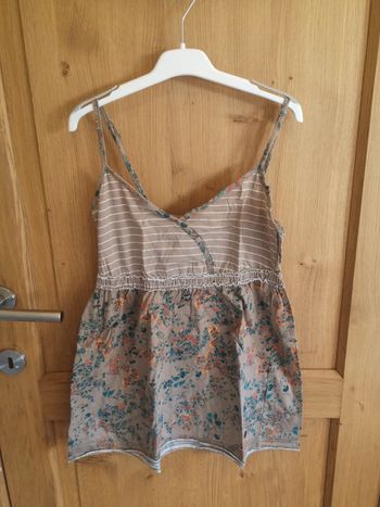 Débardeur QS by S.oliver en brun ligné blanc fleuri Xs