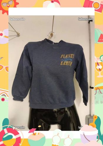 Sweat  col rond bleu planet earth 12 ans