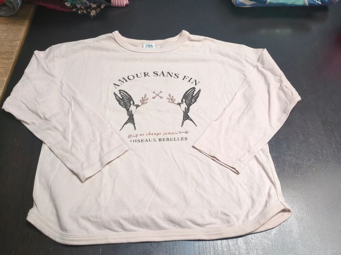 T-shirt rose Zara amour sans fin strass 8 ans manches longues