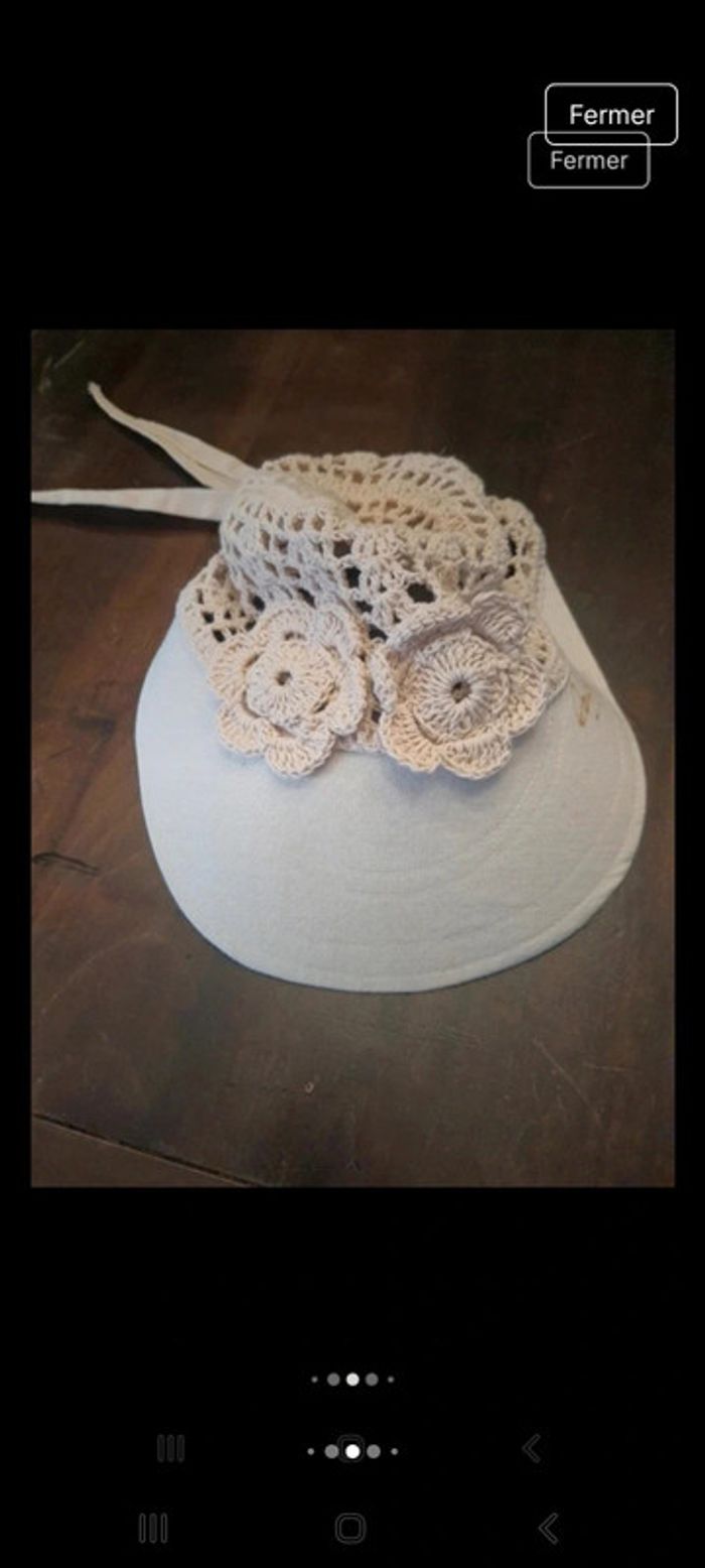 Joli Chapeau beige tricoté en coton/lin fait main - photo numéro 13