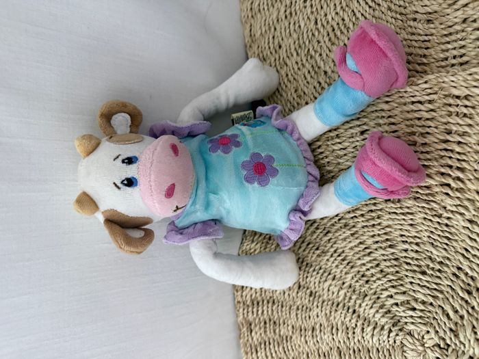 Doudou Peluche Vache Blanc Violet Bleu Rose Robe Fleur Bestever - photo numéro 4