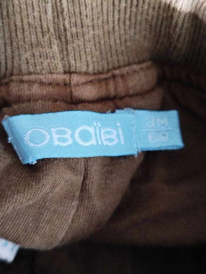 Pantalon velours kaki Obaibi taille 3 mois - photo numéro 3