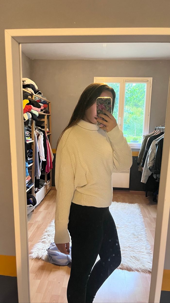 pull en maille col roulé blanc - photo numéro 4