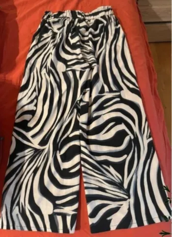 SHEIN Pantalon imprimé noir beige ceinturé L / 40 / 12