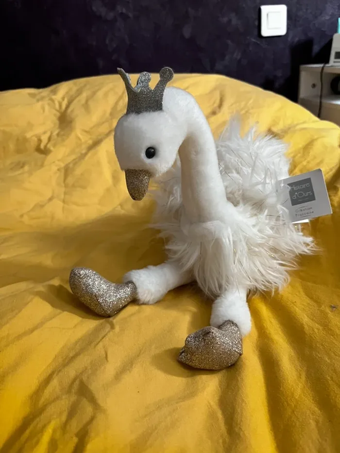 Superbe doudou peluche cygne blanc histoire d’ours