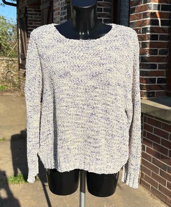 🤍 Pull chiné crème & bleu col bateau – Taille unique (du 34 au 48)