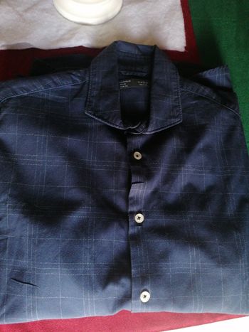 Chemise homme à carreaux bleu marine manches longues CELIO