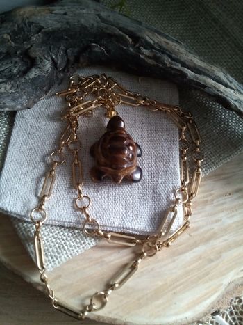 Collier pendentif tortue en pierre oeil de tigre