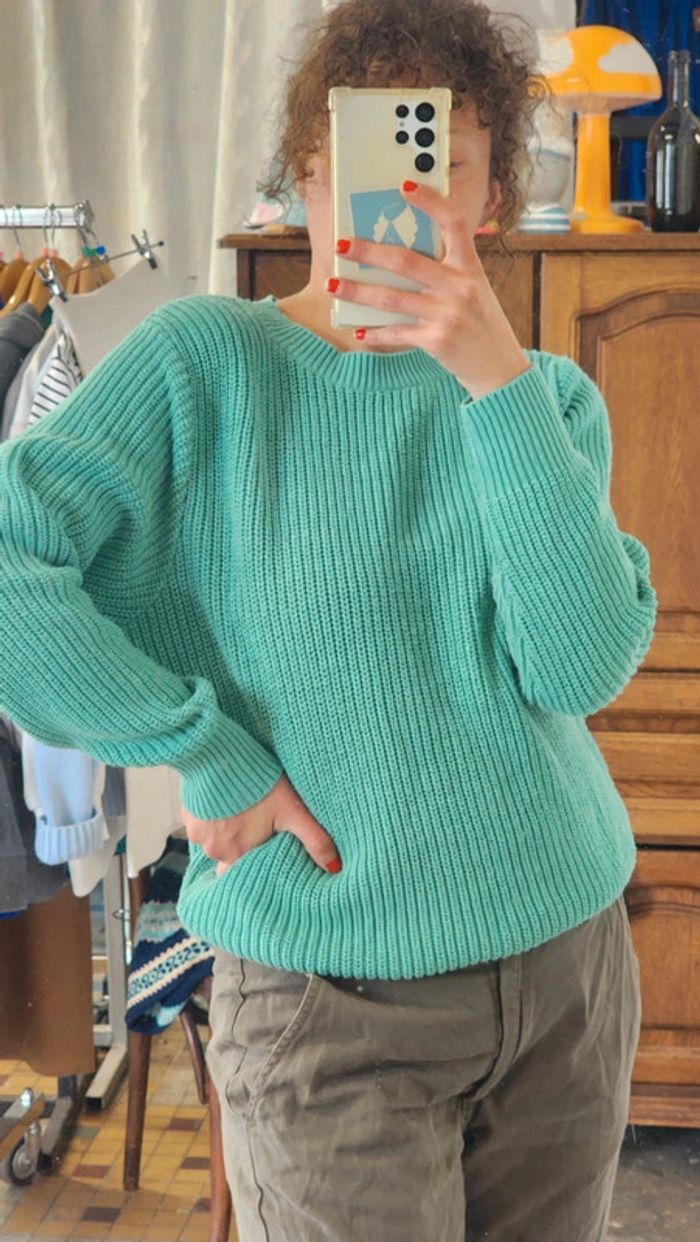 Pull tricoté en maille vert d'eau blancheporte