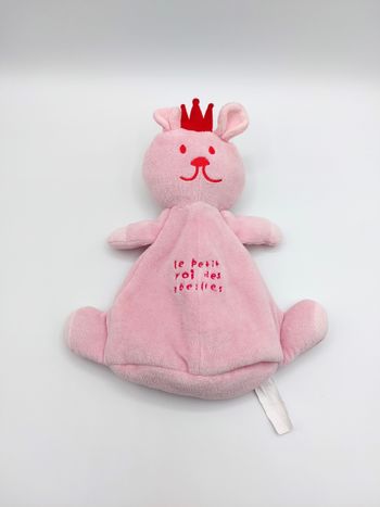 Doudou plat ours rose SIPLEC le petit roi des abeilles poche au dos couronne rouge Leclerc ?