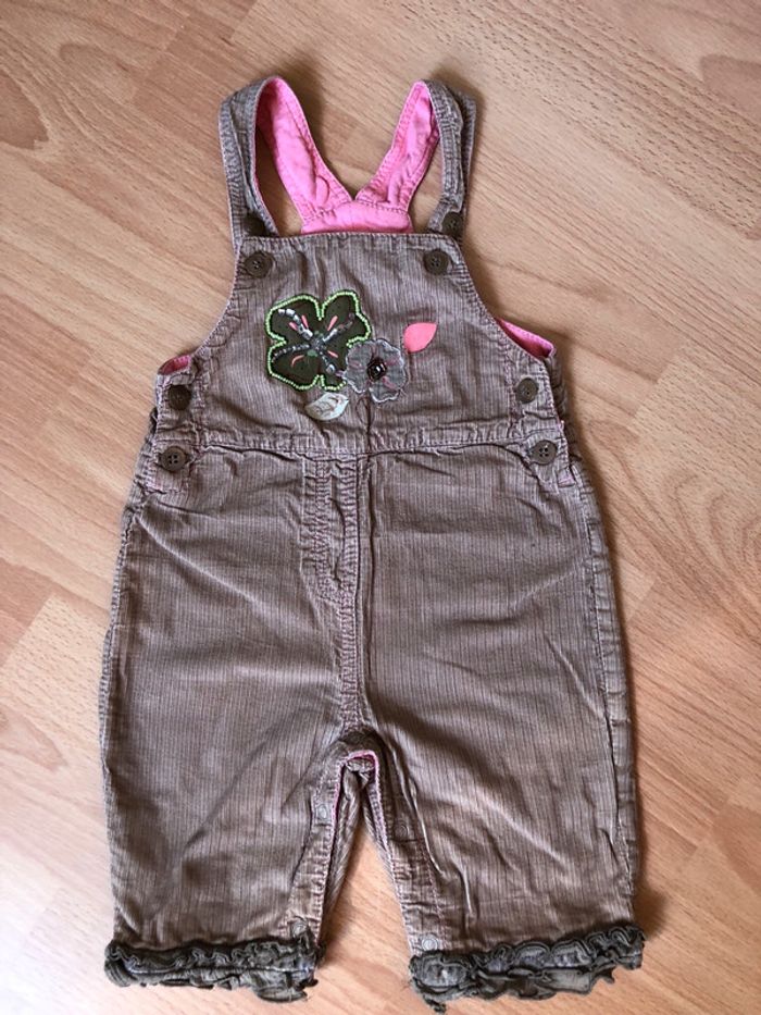 Jolie salopette en velours marron et rose Orchestra T. 6 mois fille