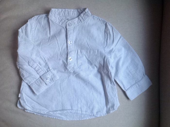 Chemise Okaïdi col mao rayée gris clair et blanc - 12 mois