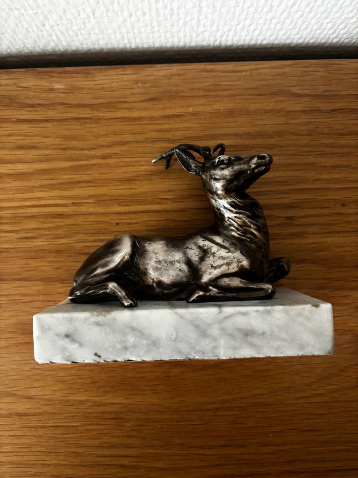 Vintage serre livres cerf marbre et métal - photo numéro 2