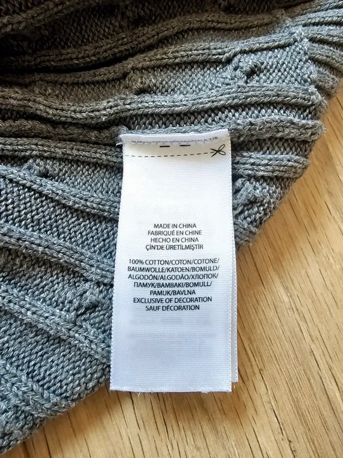 Pull Ralph Lauren torsadé cable knit twisted col gris blanc L femme - photo numéro 7